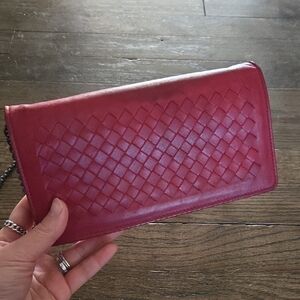 Bottega Veneta Red Woven Leather Wallet Purse